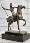 VINTAGE ART DECO NUDE AMAZONE FEMALE BRONZE STATUE ON MARBLE BASE SALE