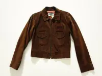 在飛比找Yahoo!奇摩拍賣優惠-DKNY  JEANS   深咖啡色 真皮皮衣 麂皮皮衣夾克