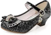[Walofou] Mary Jane Purple Shoes for Toddler Girls Wedding Party Prom Sequins Glitter Flower Girls Shoes Princess Size 12 7 Yr Dress up Cosplay Little Girls Party High Heeled Dress Shoes (Purple 31)