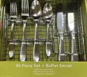 Dash of That Parker Mirror FlatWare Set, 40 - Piece Set + Buffet Server New