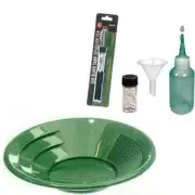 Sluice Monkey 10" Green Gold Pan Panning Kit with 4oz Sniffer Bottle,Funnel & Mo