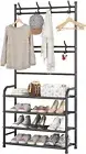 Coat Shoe Rack, Hall Tree with Shoe Rack, 4-Tier Entryway Shoe Shelf Storage Org