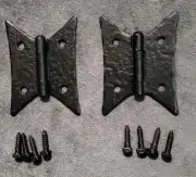 Vintage McKinney Hammered / Forged Iron Dead Black Butterfly Cabinet Hinges, NOS