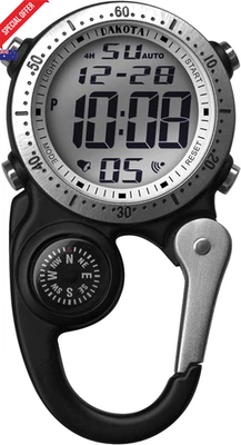 Digital Backpacker Clip-On Watch – Rugged Waterproof Fob Watch with Compass, Sto