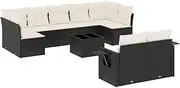 vidaxl Garden Modular Sofa Set 10-Piece - Black Poly Rattan Outdoor Patio Furniture with Washable Cushions and Storage