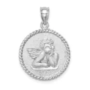 14k White Gold White Brushed Angel Pendant