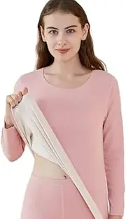 [OFFSUM] Women’S Thermal Underwear Set - Winter Velvet Thick Thermal Underwear Set Round Neck Slim Lingerie Tops + Pants Daily Loungewear Plus Size