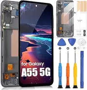 LCD Display for Samsung A55 5G LCD Display for Samsung Galaxy A55 5G SM-A556B SM-A556B/DS SM-A556E Touch Screen Digitizer Assembly Repair Kit (Black Con Cornice)
