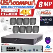 UNIVIEW 4K W/4MP NDAA Audio IP Bullet Camera+8-Ch+4K NVR Network Security Kit