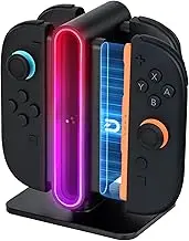 Mcbazel 4-in-1 RGB Charging Dock Station for Nintendo Switch 2 Joy Con - Magnetic Fast Charger with LED Indicators, Colorful Lighting & Safety Protection, Switch 2 Accessories