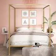 Zinus Patricia Metal Canopy Four Poster Bed Frame - Gold - Double Size
