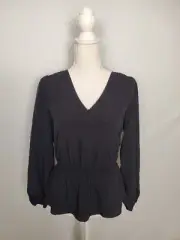 Nine West Black Button Front Peplum Popover Top Women's Size Small NWT.
