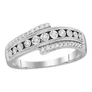 14k White Gold Round Diamond Crossover Milgrain Illusion-set Band 1/5 Cttw
