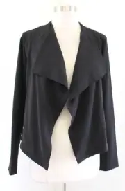 NWT Tahari Womens Solid Black Draped Open Front Moto Blazer Jacket Size XS
