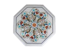 18" White Marble Side/End Table Top Pietra Dura Floral Inlay Art Handmade Work