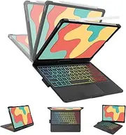 BORIYUAN Touchpad Keyboard Case for iPad 10th Generation 10.9" 2022/ iPad 11th Gen (A16, 2025) - Multi-Touch Trackpad,7 Color Backlit, 360°Rotatable Smart Case with Touchpad Keyboard – Black