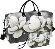 [ZRYSMY] Duffel Bag for Traveling, White Floral Art Travel Bag Gym Bag, with Multiple Interior Pockets Shoulder Weekender Bag for Women Men with Toiletry Bag 20.5L x 1.9W x 13.8H, Multi-Colored, one