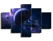 Rocks Floating Around Planet Earth Painting on Canvas 5 Piece Wall Art Blue S...