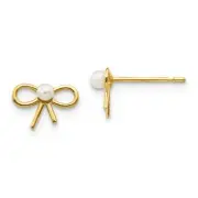 Real 14kt Yellow Gold Madi K FW Cultured Pearl Children's Bow Post Earrings