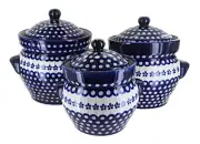 Blue Rose Polish Pottery Flowering Peacock Large Canister Set