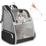 Cat Backpack Carrier, Large Pet with Wand Feather Medium, Black