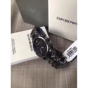 Emporio Armani AR1509陶瓷三眼計時腕錶-黑x44mm