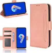 Housing Card Slot Wallet Clip Compatible with Asus Zenfone 9 10 Zenfone9 Zenfone10 AI2302 AI2202 AI2202_B Anti-Fall Protective Shell Magnetic Flip Cover (Pink,Asus Zenfone 10)