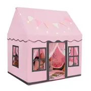 Babyjoy Kids Play Tent w/LED Lights Children Playhouse Play Castle w/Anti-slip Mat & 2 Windows Pink