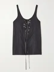 [Chloé] Chloé - Leather-trimmed Silk-blend Canvas Tank - Black - FR 38 FR 38 Black