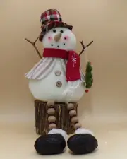 Snowman with Plaid Top Hat Plush Shelf Sitter 7"x16"x3.5" New Ganz