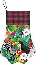 YANYU Tropical Birds and Plant Leaf Print 17in Christmas Pet Paw Stockings Xmas Stockings for Dogs Cats Christmas Pet Gifts