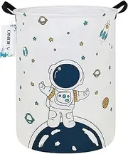 ONOEV Round Fabric Storage Bin,Decorative Basket,Organizer Basket with Handles,for Clothes Storage,books and sundries (Star astronaut), 19.7inch(H) x 15.7inch(D)
