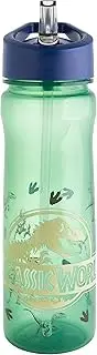 Jurassic World Bronze Water Bottle with Straw – Reusable Kids 600ml PP in Green & Blue – Official Merchandise by Polar Gear – BPA Free & Recyclable Plastic – for School Nursery Sports Picnic