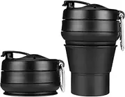 EASYXQ Collapsible Coffee Cup, 16 OZ 480ml Silicone Folding Camping Cup, Leak Proof BPA Free Portable Cup, Travel Mug with Lids for Hiking (Black)