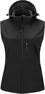 [Outdoor Ventures] Women's Softshell Vests with Hood Lightweight Fleece Lined Sleeveless Jacket Waterproof Windproof Vest Vest with Zip Up Pockets