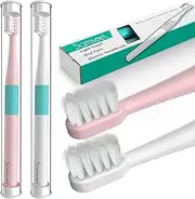 Samseel (2-Pack, White and Pink Sonic Electric Toothbrush Lasting for 90 Days Travel Essential Waterproof Portable Mini Design for Daily Oral Care Business Travelling and Holiday Use