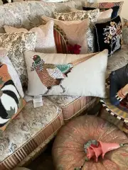 Mackenzie-Childs PHEASANT LUMBAR PILLOW Courtly Check NIP