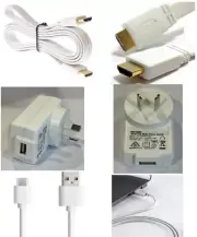 3 in 1 Combo Pack-HDMI Flat white Cable + USB-MicroUSB Cable + 5V 2A AC Adapter