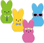 4pcs Easter Decorations Wood Tiered Tray Decorations Set Cute Double-sided Easter Bunny Style Table Decorations Blue Yellow Pink and Green Spring Holiday Party Decorations