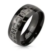 Chain Crosses Laser Etched Stainless Steel Black IP Band Ring