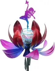 Solar Lotus Wind Spinner Flower Fairy Crack Crystal Ball Outdoor Yard Decoration