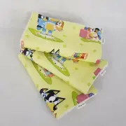 Baby Burp Cloths 3 Pack Yellow Bluey Print 100% Cotton Towelling Backed Handmade