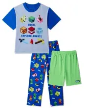 3 PC Minecraft Creeper Pajamas Set Shorts T Shirt Pants Boy 7 8 10 12 M L Zombie
