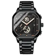 Waterproof Luminous Square Quartz Watch In Black Steel And Rose Gold - 30M