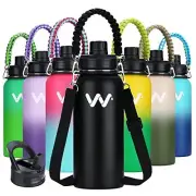 Insulated Water Bottle with Paracord Handles & Strap & Straw Lid & Spout LidReu