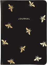 Eccolo Gold Bees Writing Journal, 256 Lined Page Notebook, Faux Leather Soft Cover, 5x7