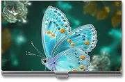 VFMKT Slim Metal Business Card Holder Portable Business Card Case Pocket Name Card Holder Light Blue Butterfly Wallet for Men Women Office Travel
