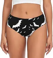 [KPXXAQT] Halloween Flying Bats Print Women Stylish Underwear Panties Snug Briefs Breathable All-Day Wear Keep Cool Dry Black
