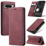 CaseMe Google Pixel 8 Pro 5G Classic PU Leather Folio Case Cover [Wine]