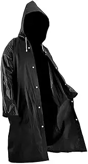 [MKB] Black Rain Poncho Waterproof & Lightweight Rain Coat Long Poncho Quick Dry Women, Men Outdoor Jackets with Hood Raincoat Eva Cloth Best for Hiking, Camping, Cycling, Black, One Size